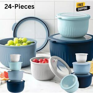 Art and Cook 24 -Piece Plastic Mixing Bowl Set – Kitchen Prep Bowls with Lid